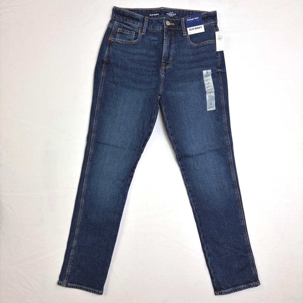 Old Navy High-Rise Vintage‎ Slim Jeans Dark Wash Denim Blue Womens 4 NEW